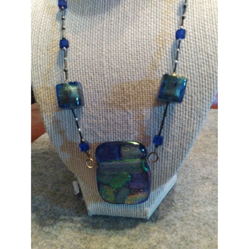 Blue Dichroic Glass Pendant and Necklace Women's Jewelry